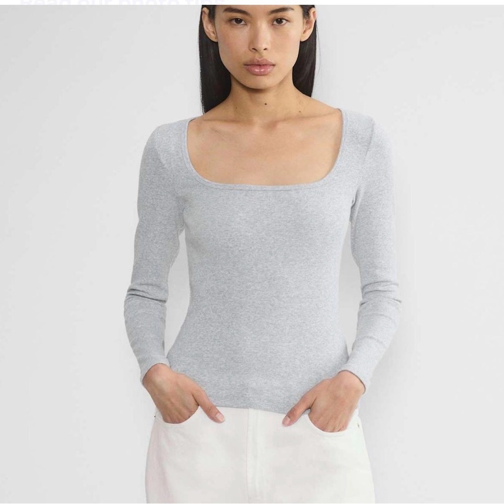 Aritzia homestretch square neck rib long sleeve top in grey